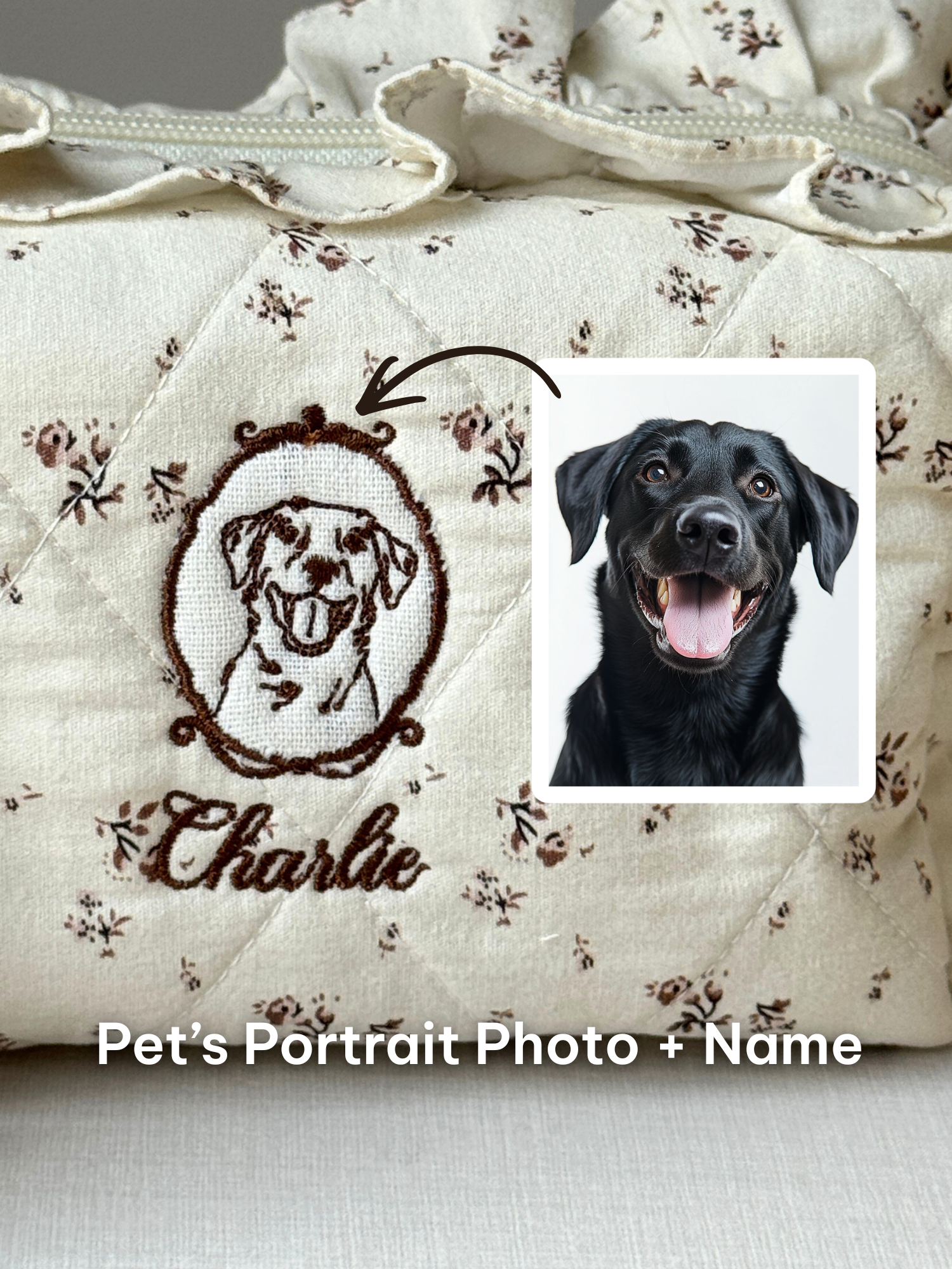 Makeup Pouch - Vintage Bloom - Custom Pet Image