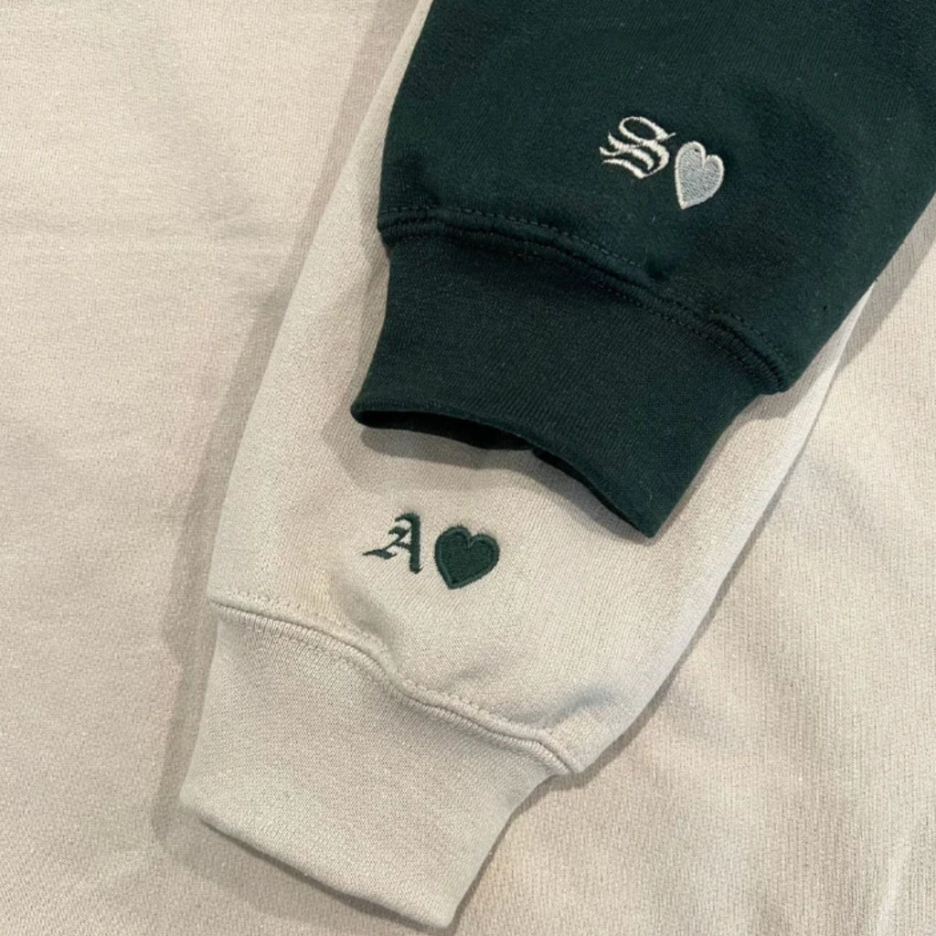 Custom Embroidered Initial Heart Sweatshirt or Hoodie, Personalized Couple Gift, Wedding & Valentine’s Day Gift