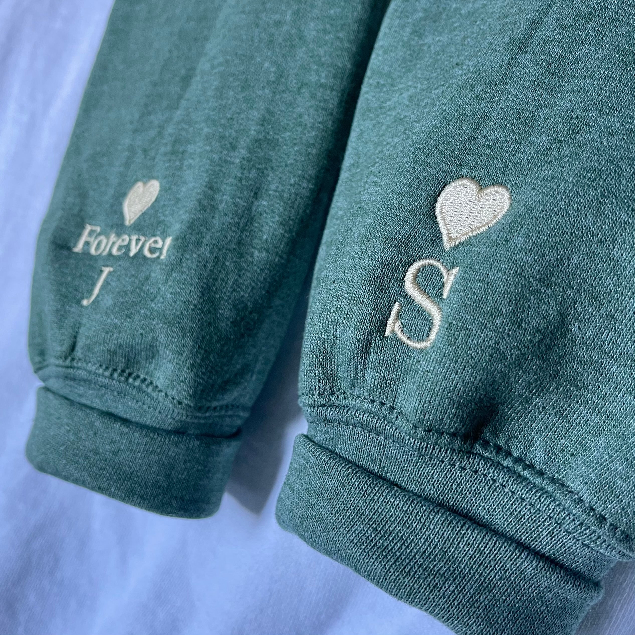 Custom Embroidered Initial Heart Sweatshirt or Hoodie, Personalized Couple Gift, Wedding & Valentine’s Day Gift