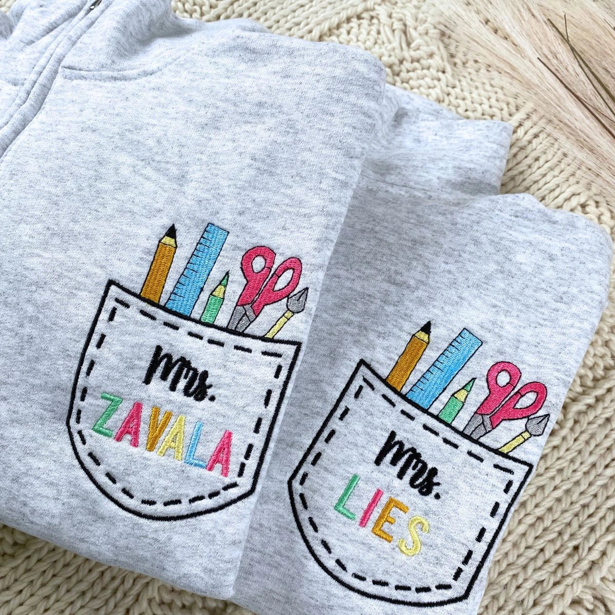 Custom Teacher Name Quarter Zip Sweatshirt or Zip Up Hoodie, Embroidered Gift for Teacher, Teacher Gift
