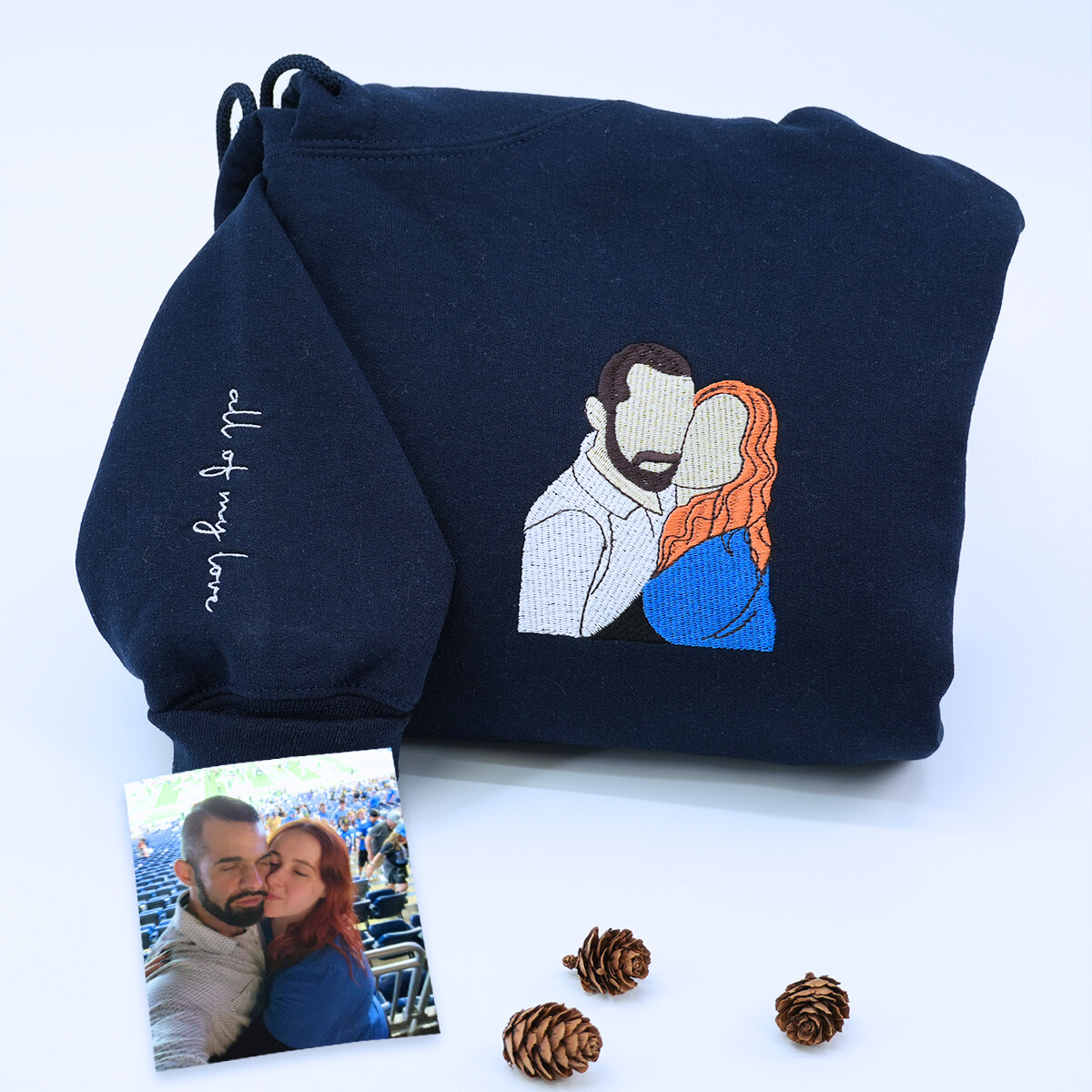 Custom Photo on Hoodie, Outline Photo Sweatshirt Embroidered