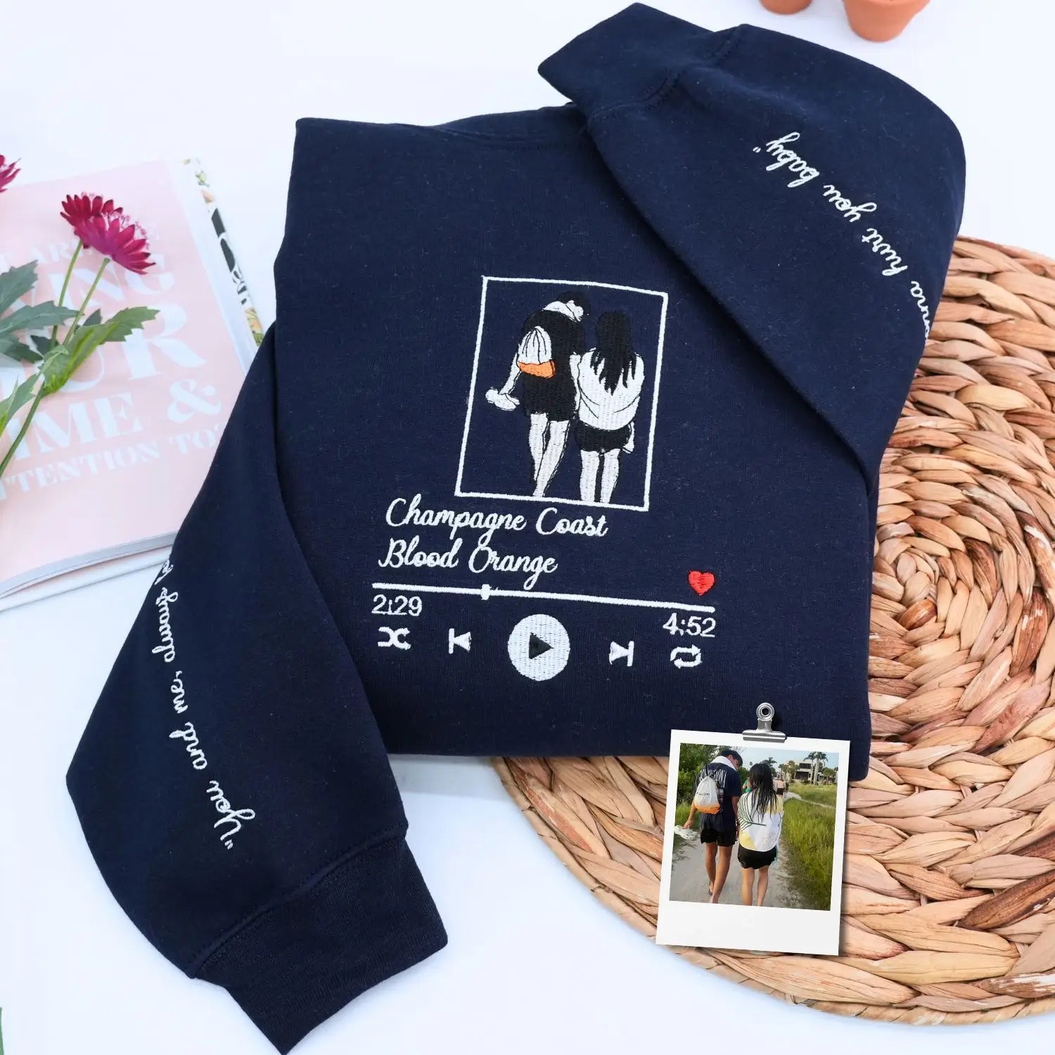 Custom Favorite Song with Your Photo Portrait Sweatshirt or Hoodie, Embroidered Gift for Him Her