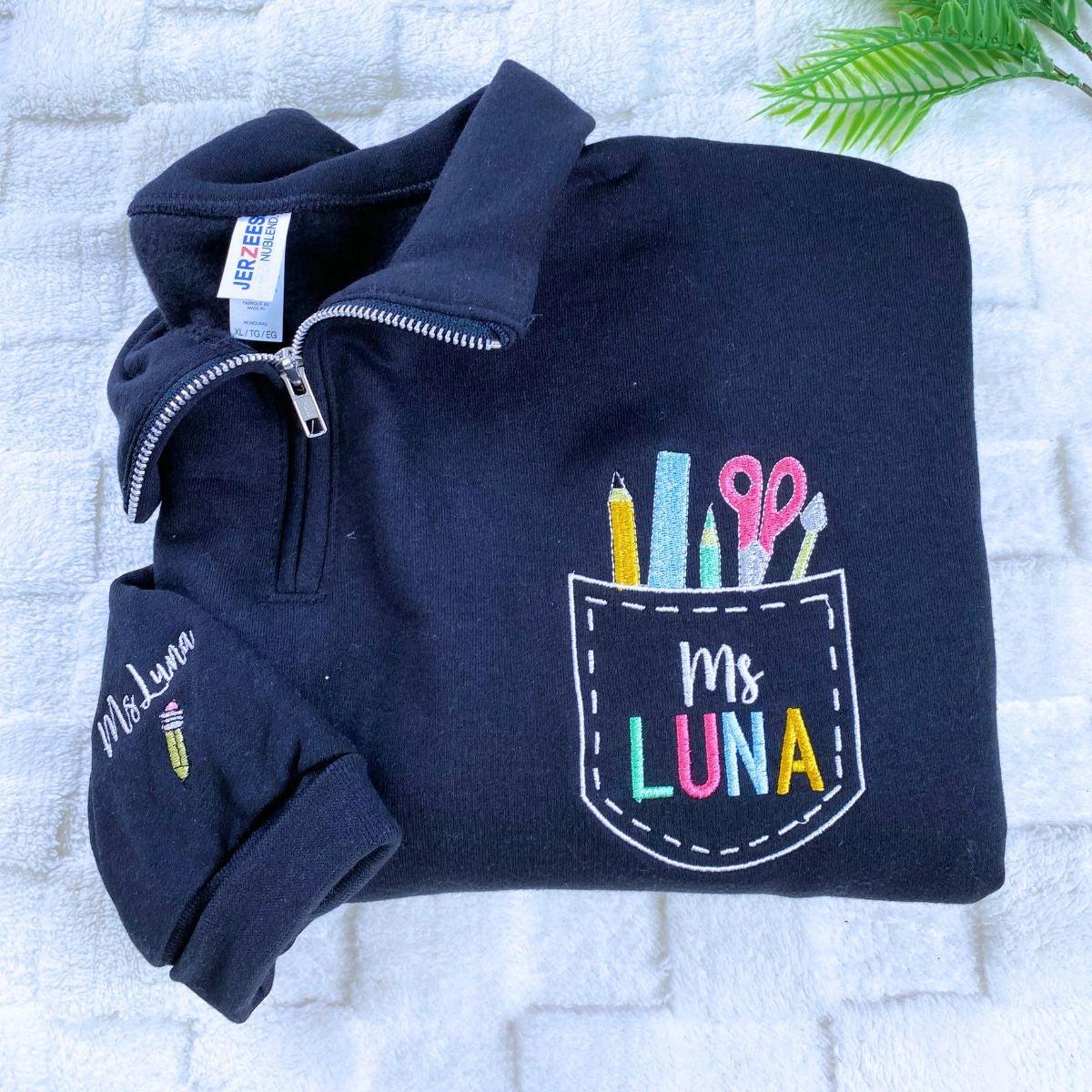 Custom Teacher Name Quarter Zip Sweatshirt or Zip Up Hoodie, Embroidered Gift for Teacher, Teacher Gift