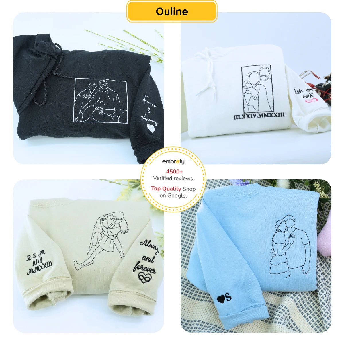 Custom Photo on Hoodie, Outline Photo Sweatshirt Embroidered