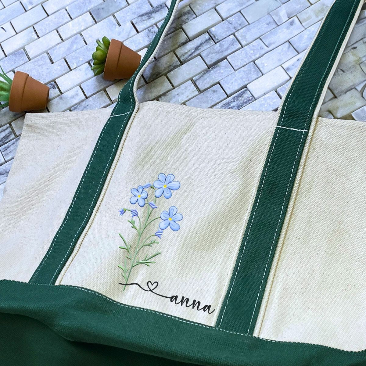 Custom Embroidered Birth Month Flower Tote Bag, Birthday Gift for Her