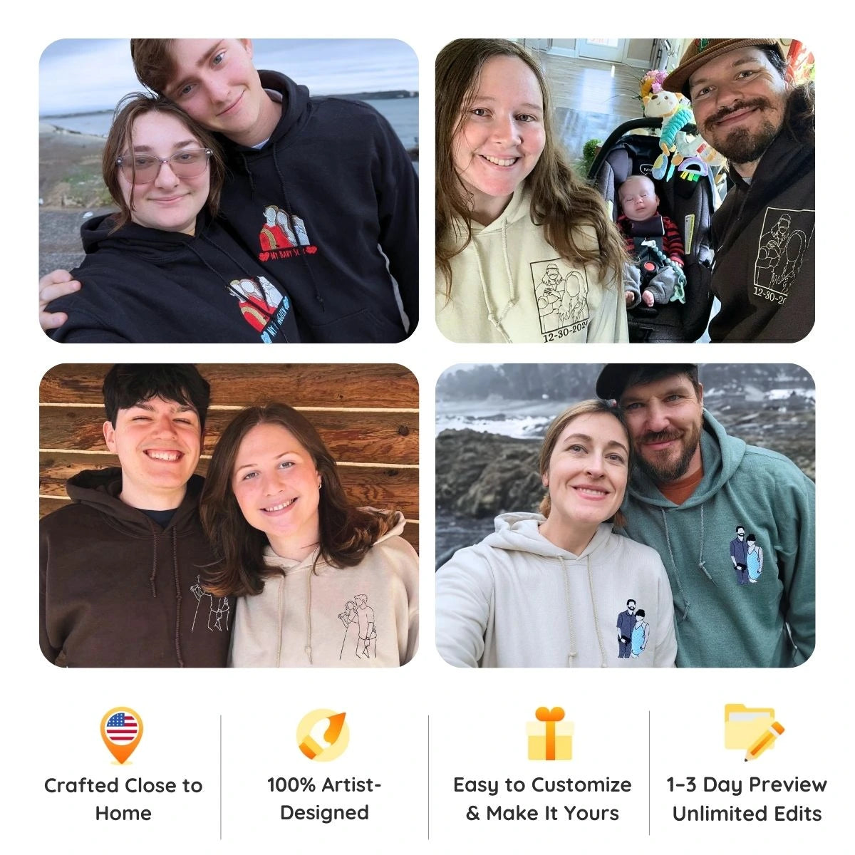 Custom Embroidered I Love My Girlfriend Boyfriend Sweatshirt or Hoodie with Portrait Photo, Gift for Boyfriend