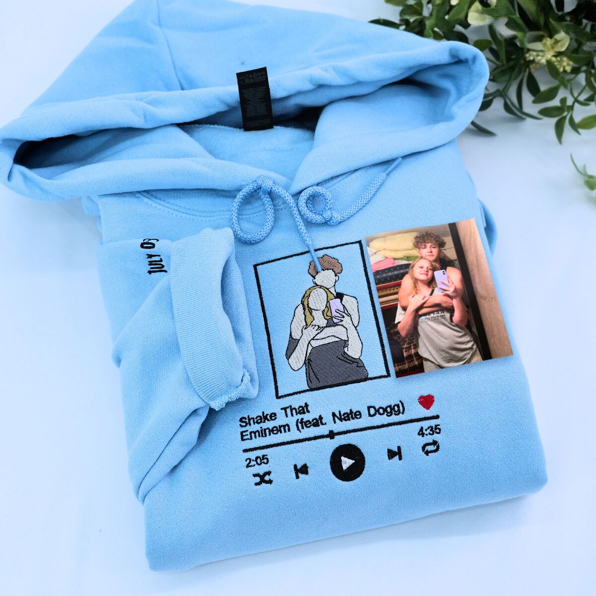 Custom Favorite Song with Your Photo Portrait Sweatshirt or Hoodie, Embroidered Gift for Him Her