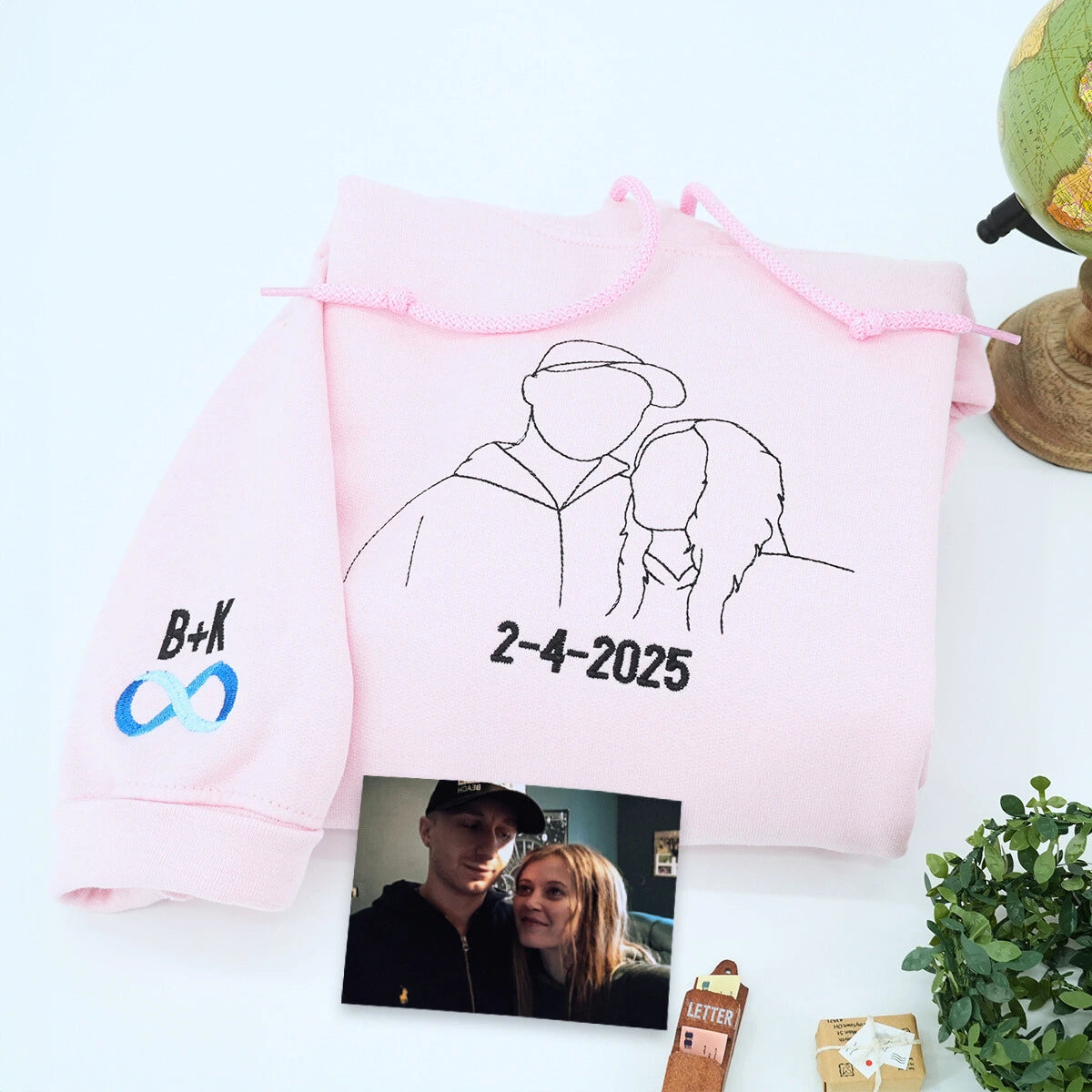 Custom Photo on Hoodie, Outline Photo Sweatshirt Embroidered