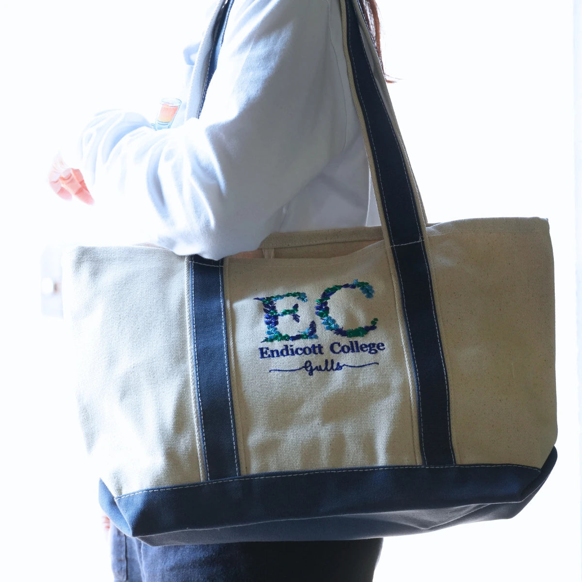 Personalized University Tote Bag with Custom Embroidered Floral Text- Unique College Gift Idea