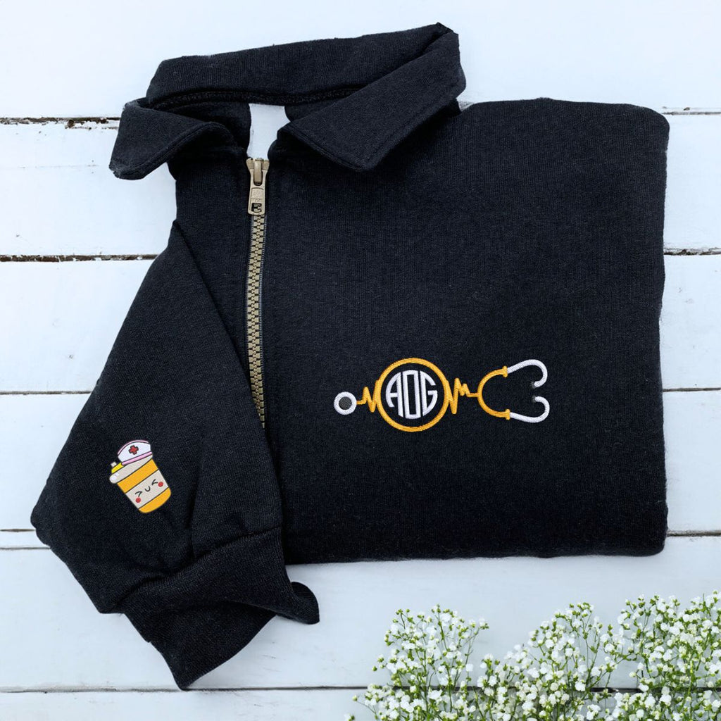 Monogrammed Nurses Quarter Zip Sweatshirt or Hoodie, Embroidered Gift for Nurse, Hospital Staff or Graduation