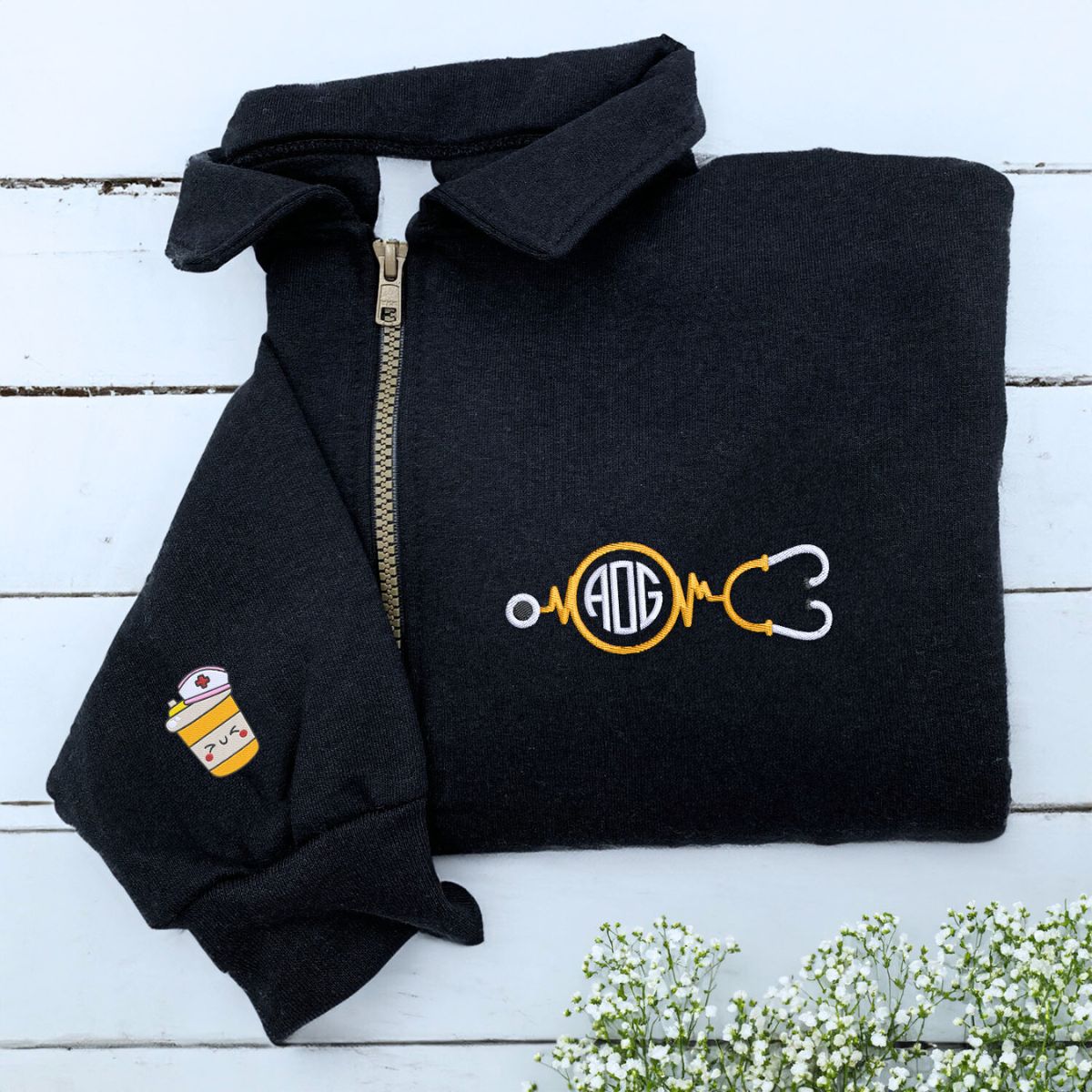 Monogrammed Nurses Quarter Zip Sweatshirt or Hoodie, Embroidered Gift for Nurse, Hospital Staff or Graduation