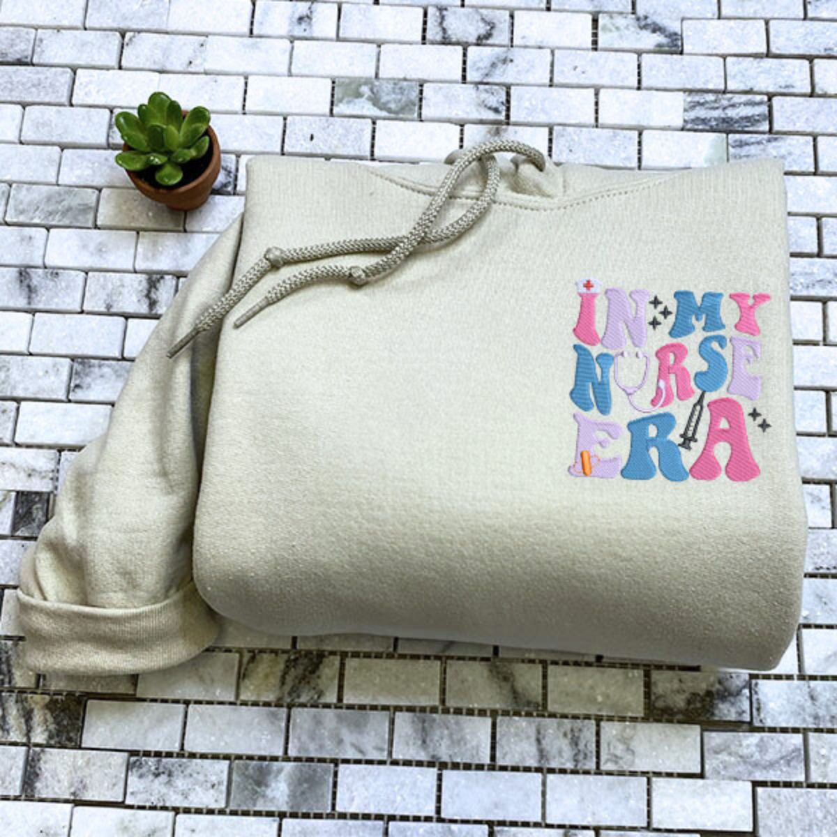 In My Nurse Era Zip Sweatshirt or Hoodie, Personalized Embroidered Gift For Nurse