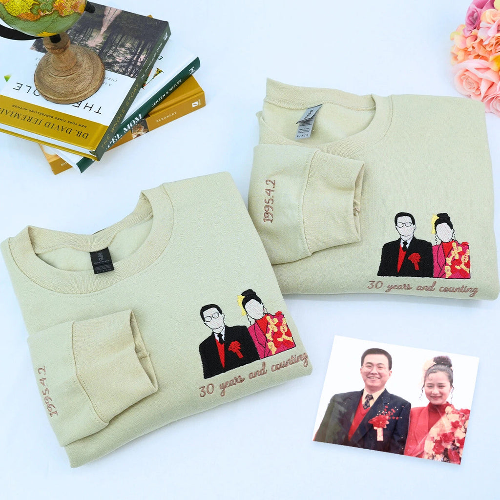 Custom Photo on Hoodie, Outline Photo Sweatshirt Embroidered