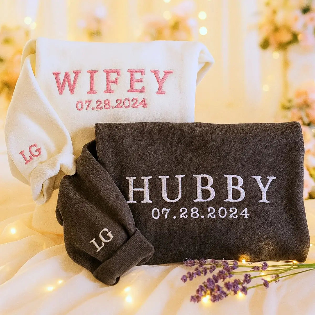 Customized Wifey and Hubby Sweatshirts, Bridal Couple Pullover, Personalized Wifey Sweater, Honeymoon Gift