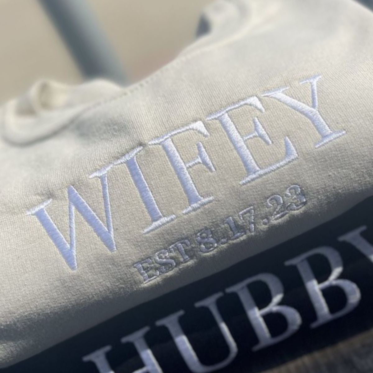 Customized Wifey and Hubby Sweatshirts, Bridal Couple Pullover, Personalized Wifey Sweater, Honeymoon Gift