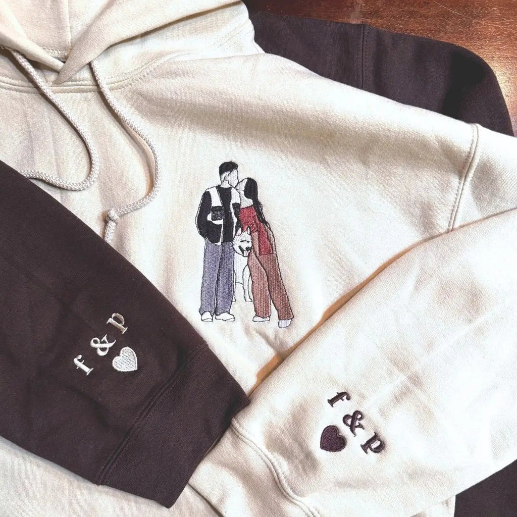 Custom Photo on Hoodie, Outline Photo Sweatshirt Embroidered