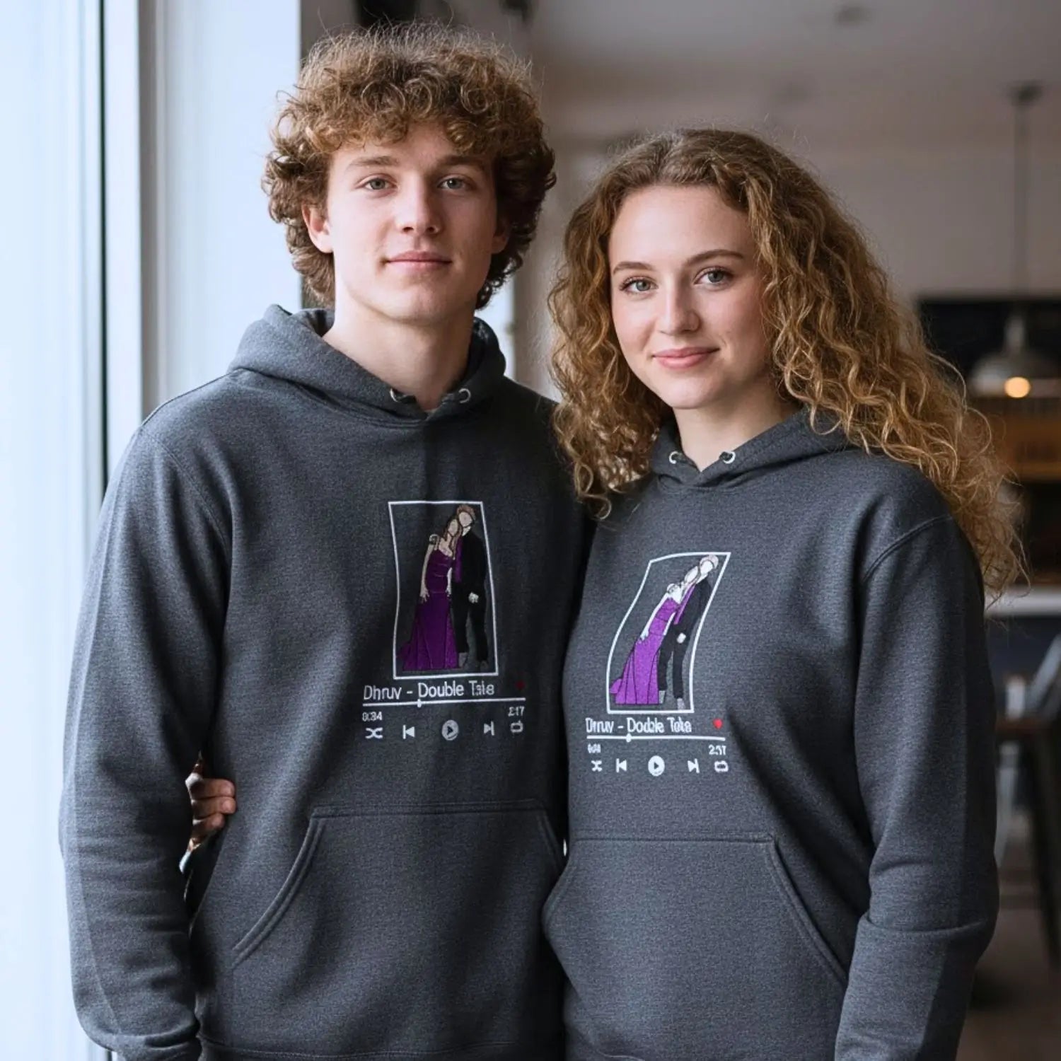 Custom Favorite Song with Your Photo Portrait Sweatshirt or Hoodie, Embroidered Gift for Him Her