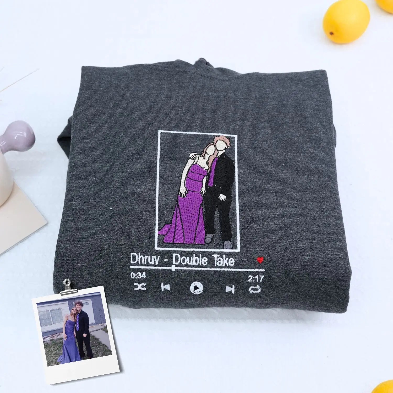 Custom Favorite Song with Your Photo Portrait Sweatshirt or Hoodie, Embroidered Gift for Him Her