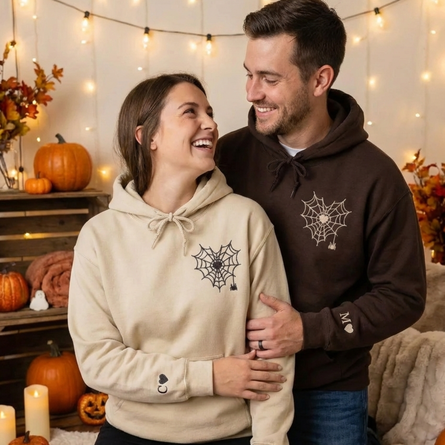 Spider Web Heart Hoodie or Sweatshirt, Custom Embroidered Valentine's Day Gifts for New Couples