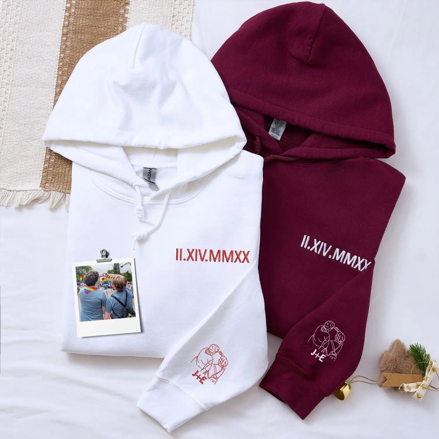Custom Anniversary Gift for Couple with Embroidered Roman Numeral and Portrait Photo on Sweatshirt or Hoodie