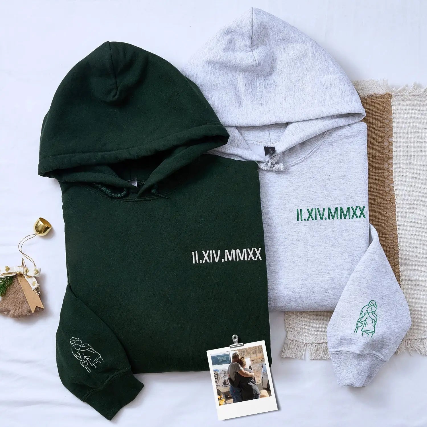 Custom Anniversary Gift for Couple with Embroidered Roman Numeral and Portrait Photo on Sweatshirt or Hoodie