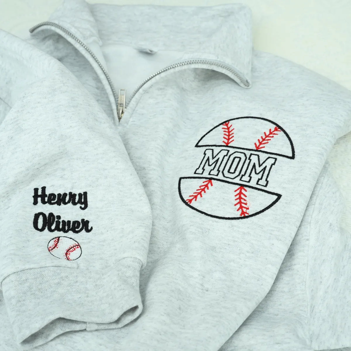 Custom Baseball Mom Sweatshirt – Embroidered T-Shirt, Hoodie or Crewneck – Name on Sleeve – Game Day Outfit, Team Mom Gift Idea