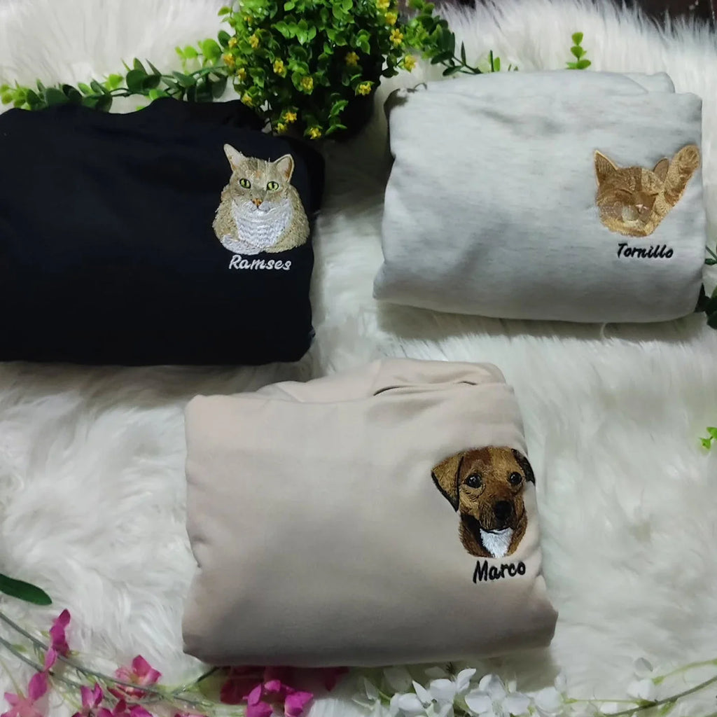 Custom Cat Embroidered Sweatshirt - Personalized Pet Design