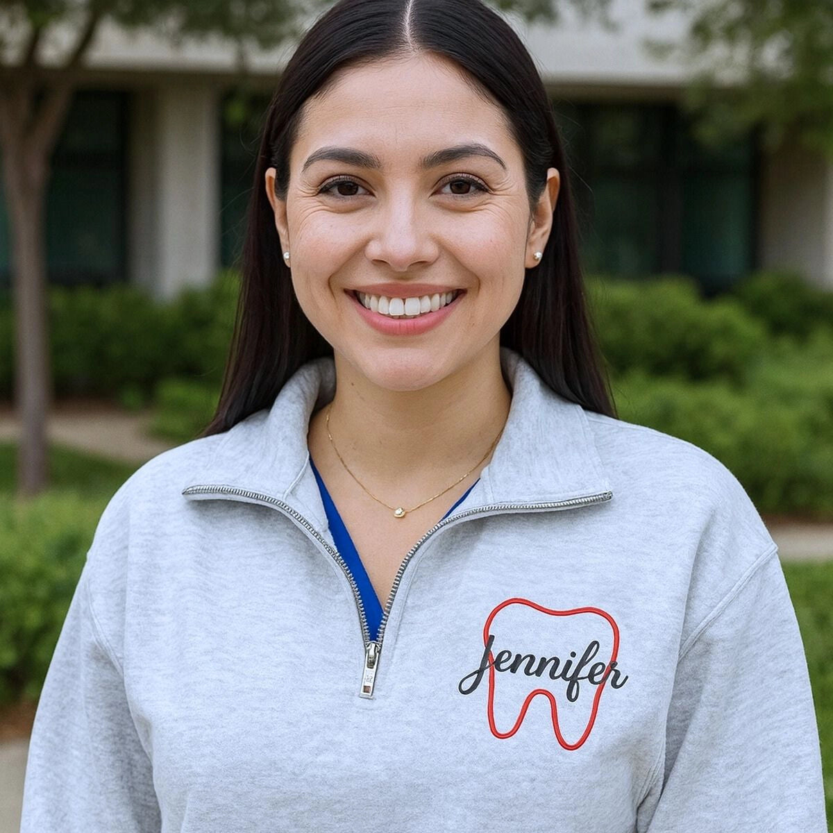Personalized Embroidered Tooth Dental Hygienist Quarter Zip Sweatshirt, Orthodontist Sweatshirt, Dental Assistant Gift