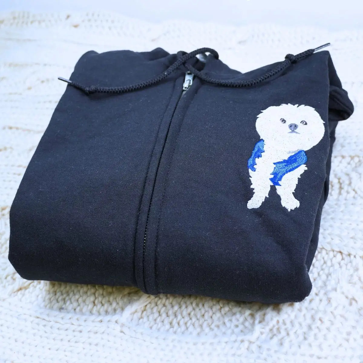 Custom Embroidered Zip Up Hoodie with Pet Photo Portrait / Quarter Zip Sweatshirt