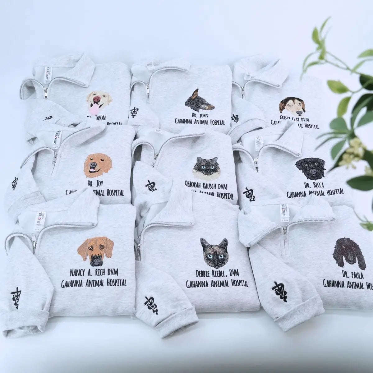 Custom Embroidered Zip Up Hoodie with Pet Photo Portrait / Quarter Zip Sweatshirt