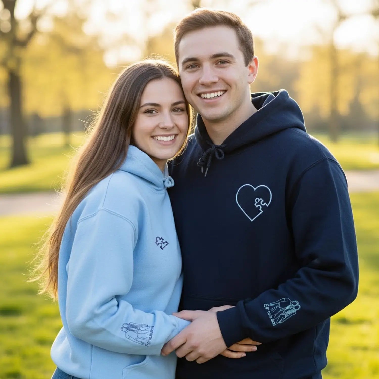 Custom Embroidered Heart Puzzle Piece Sweatshirt or Hoodie with Portrait, First Wedding Anniversary Gift