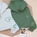 Custom Embroidered Heart Puzzle Piece Sweatshirt or Hoodie with Portrait, First Wedding Anniversary Gift