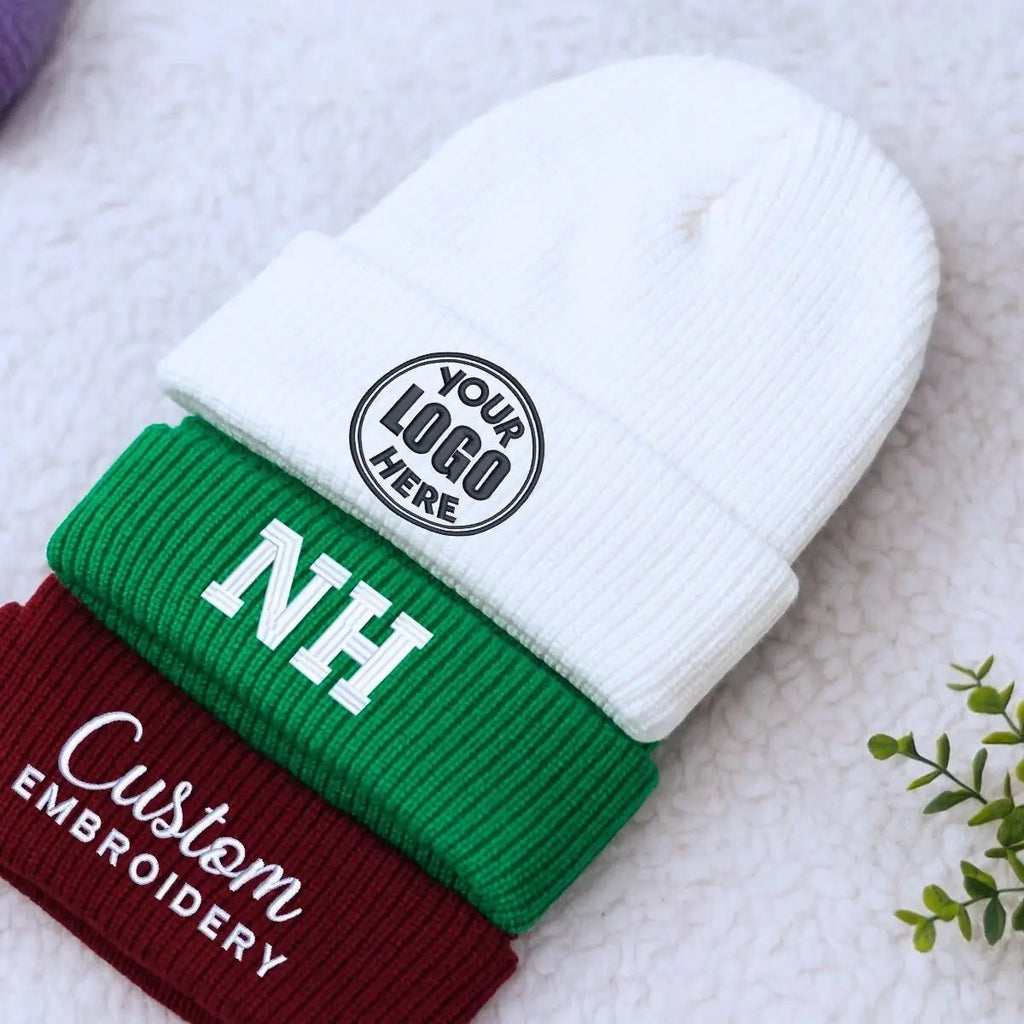 Custom Embroidered Beanie Logo Text Hat, Text Knit Hat, Winter Hat, Womens Beanie