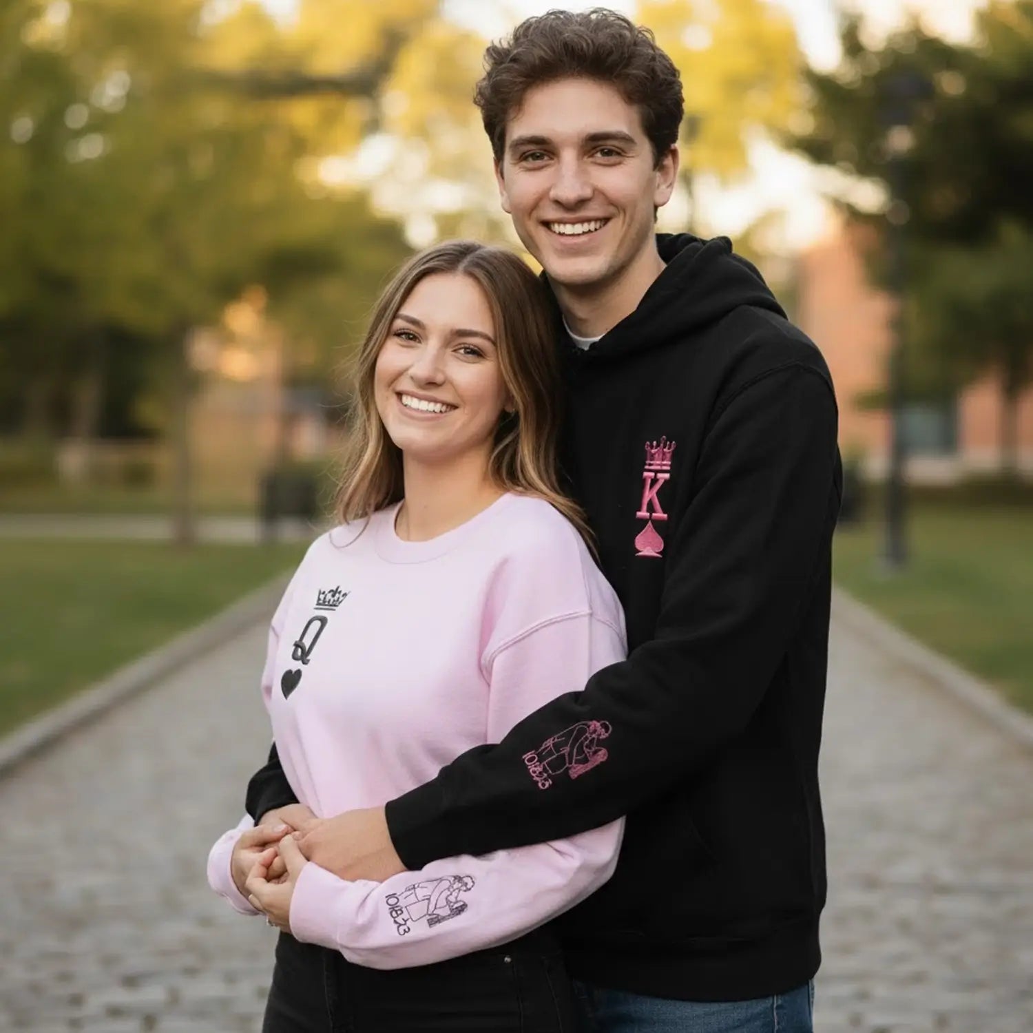 Custom Embroidered King and Queen Sweatshirts or Hoodies for Couples with Portrait, Engagement Gifts