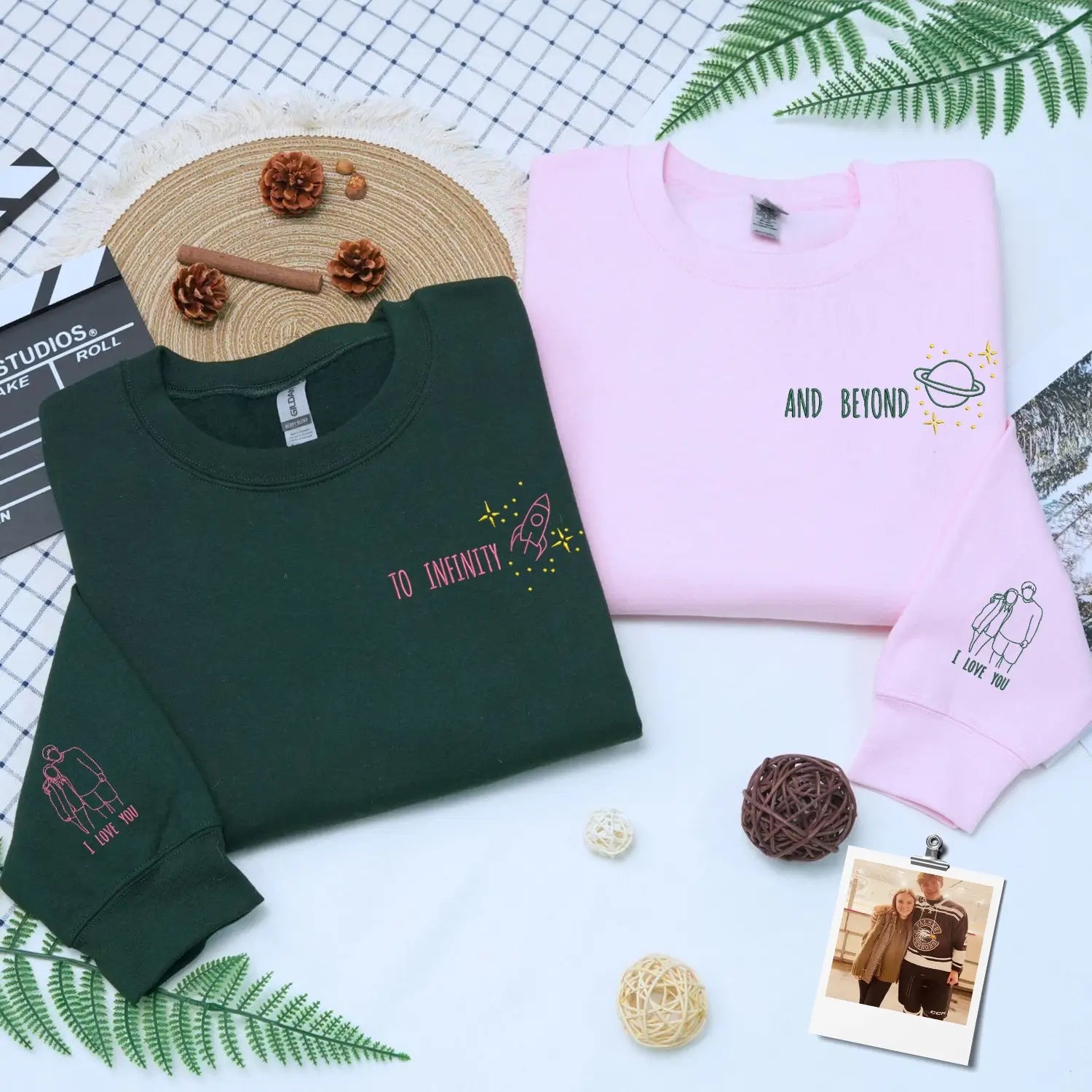 Custom Embroidered To Infinity and Beyond Sweatshirt or Hoodie with Portrait, First Wedding Anniversary Gift