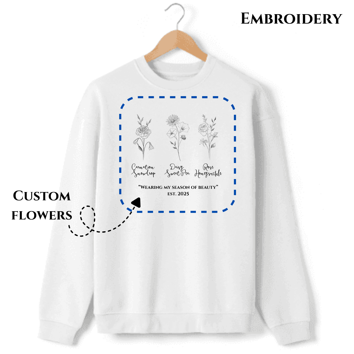 Custom Embroidered Flower Shirt, Personalized Birth Month or Favorite Flower Design