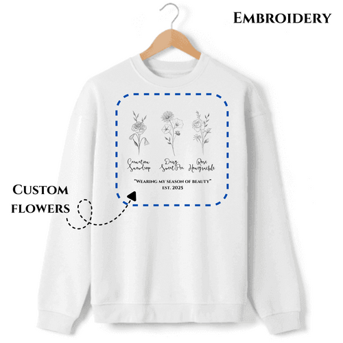 Custom Embroidered Flower Shirt, Personalized Birth Month or Favorite Flower Design