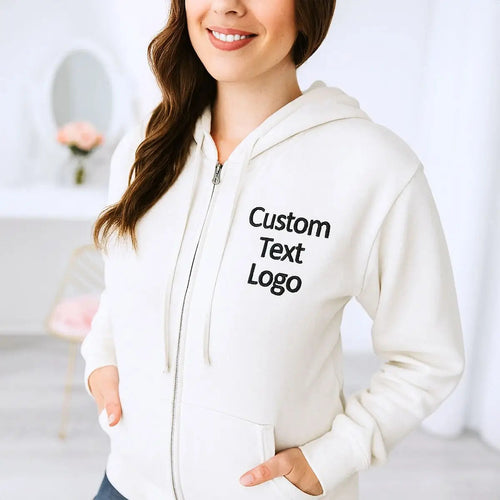 Custom Embroidered Logo Text Zip Up Hoodie