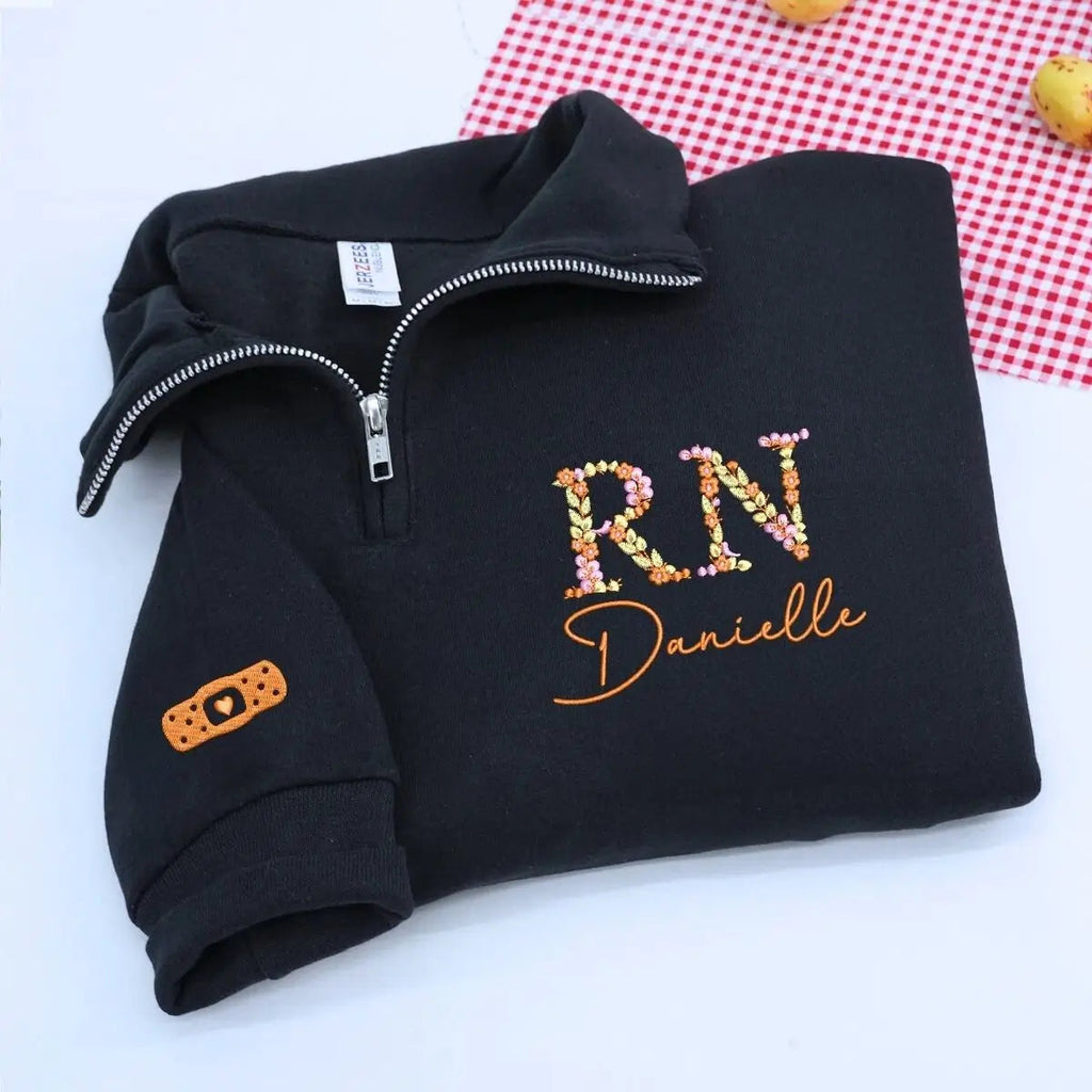 Custom Embroidered Floral RN Nurse Sweatshirt, RN Nursing Graduation Gift for Her