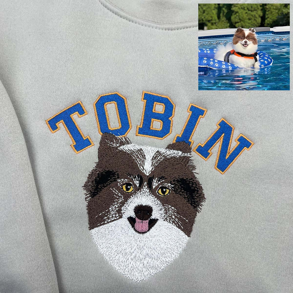 Custom Embroidered Pet Portrait Hoodie – Personalized Dog & Cat Sweatshirt