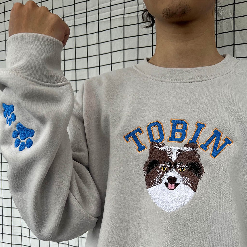 Custom Embroidered Pet Portrait Hoodie – Personalized Dog & Cat Sweatshirt