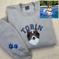 Custom Embroidered Pet Portrait Hoodie – Personalized Dog & Cat Sweatshirt