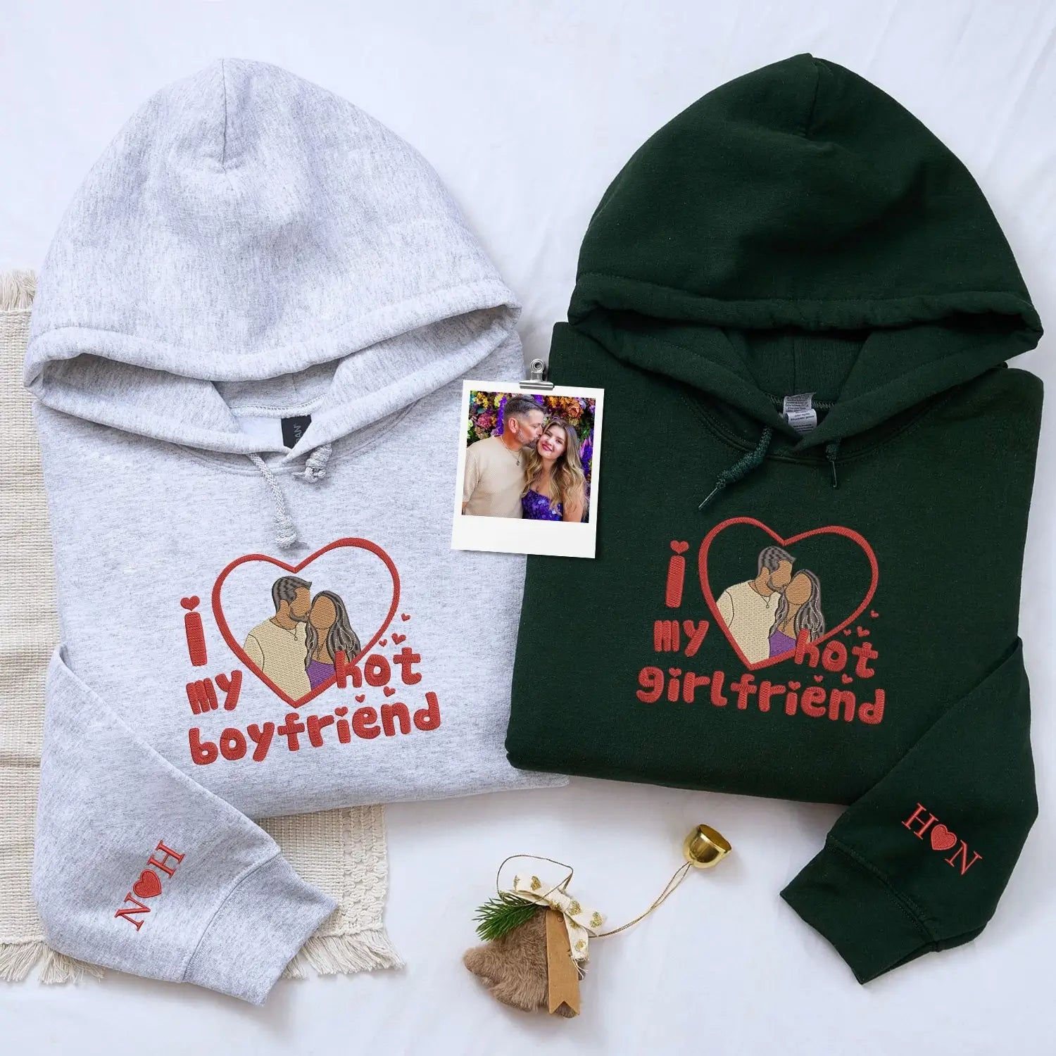 Custom Embroidered I Love My Girlfriend Boyfriend Sweatshirt or Hoodie with Portrait Photo, Gift for Boyfriend