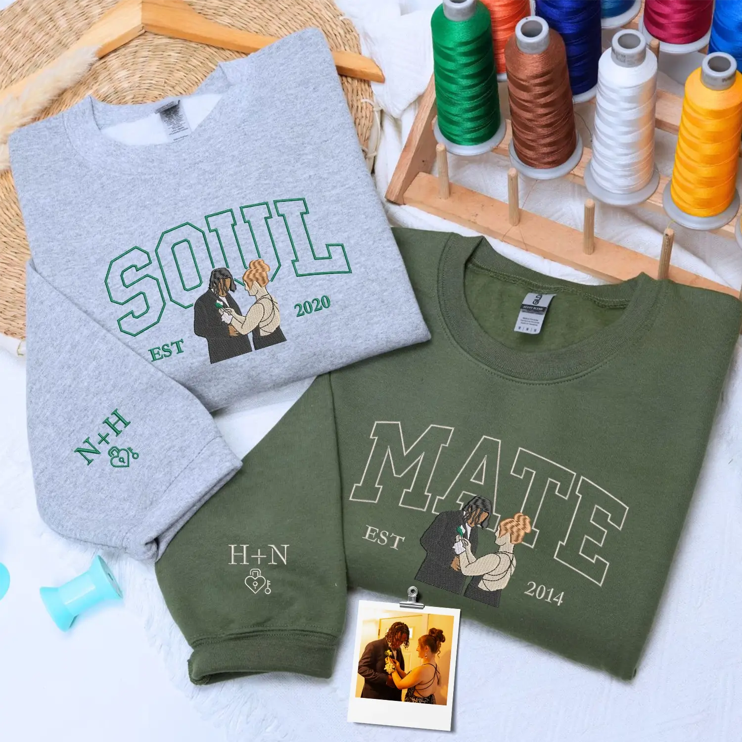 Custom Embroidered Soulmate with Portrait Sweatshirt or Hoodie, Soulmate Gifts for Him Her