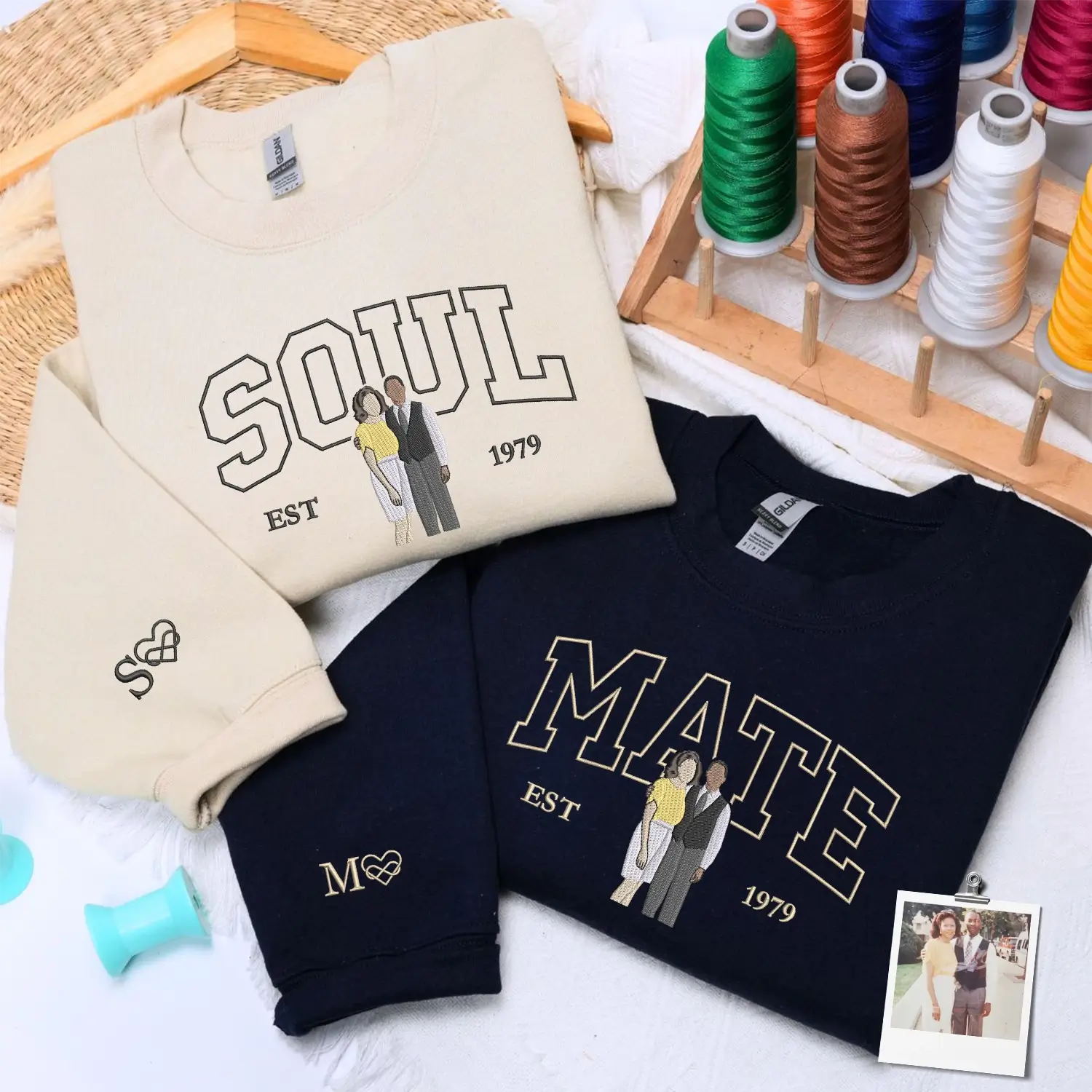 Custom Embroidered Soulmate with Portrait Sweatshirt or Hoodie, Soulmate Gifts for Him Her