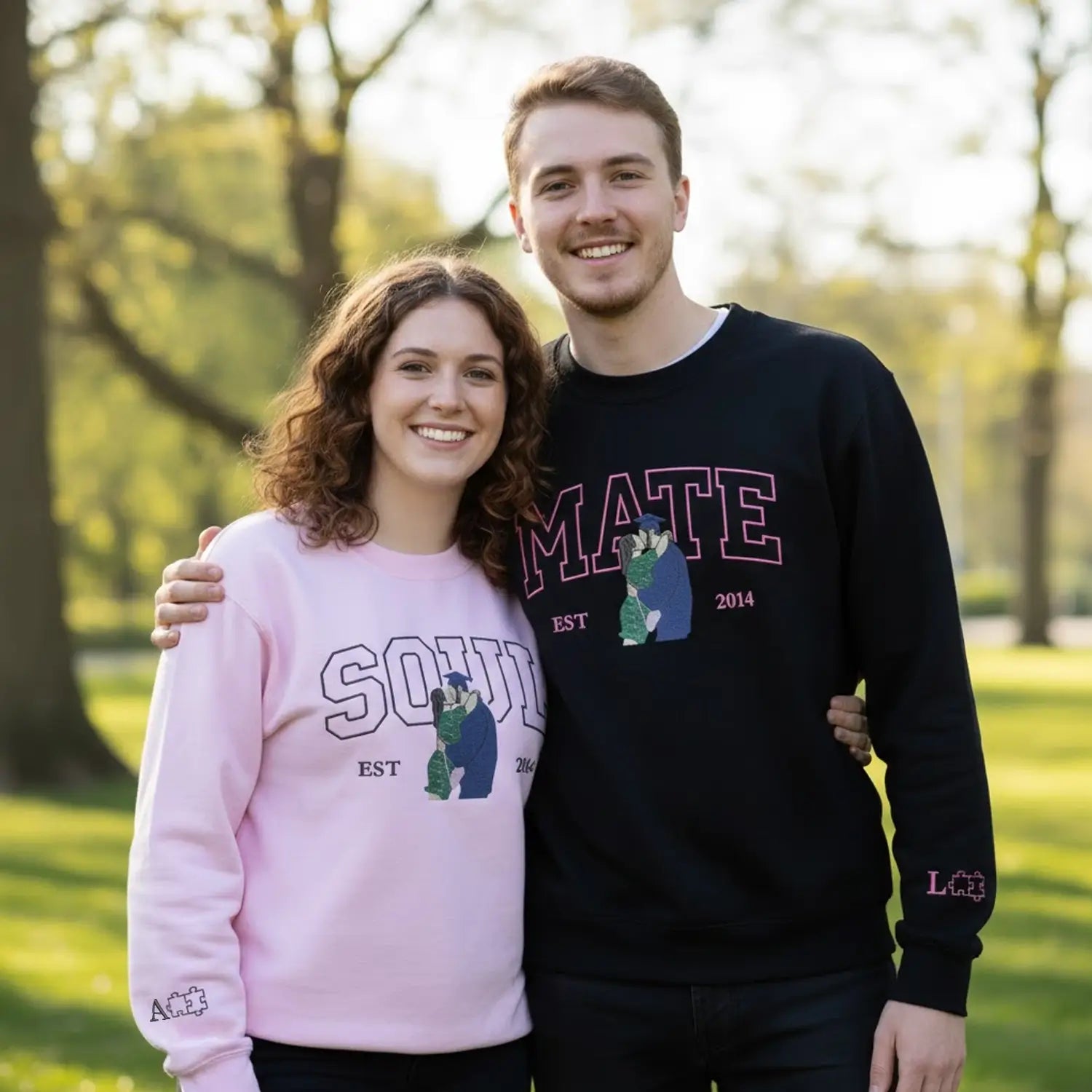 Custom Embroidered Soulmate with Portrait Sweatshirt or Hoodie, Soulmate Gifts for Him Her
