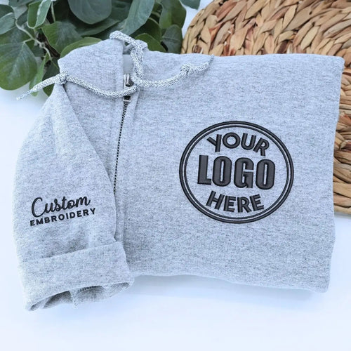 Custom Embroidered Logo Text Zip Up Hoodie