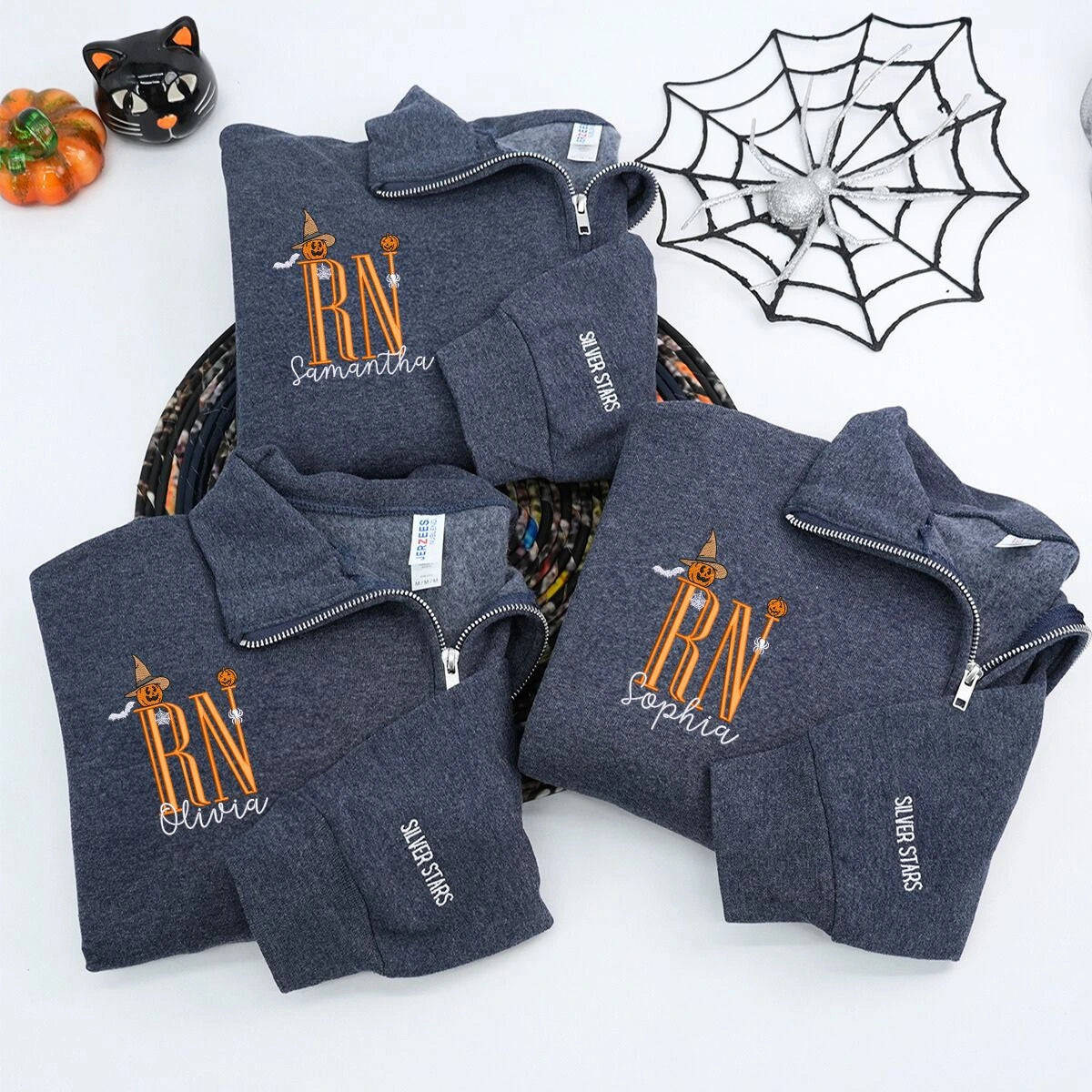 Custom Halloween Nurse Quarter Zip Sweatshirt, Embroidered Halloween Gift for Nurse