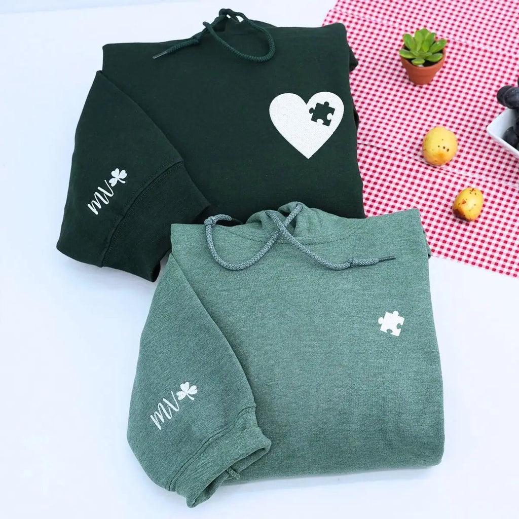 Heart Puzzle Hoodie or Sweatshirt, Custom Embroidered Valentine Gift For Wife Husband