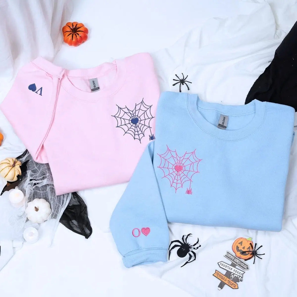 Spider Web Heart Hoodie or Sweatshirt, Custom Embroidered Valentine's Day Gifts for New Couples
